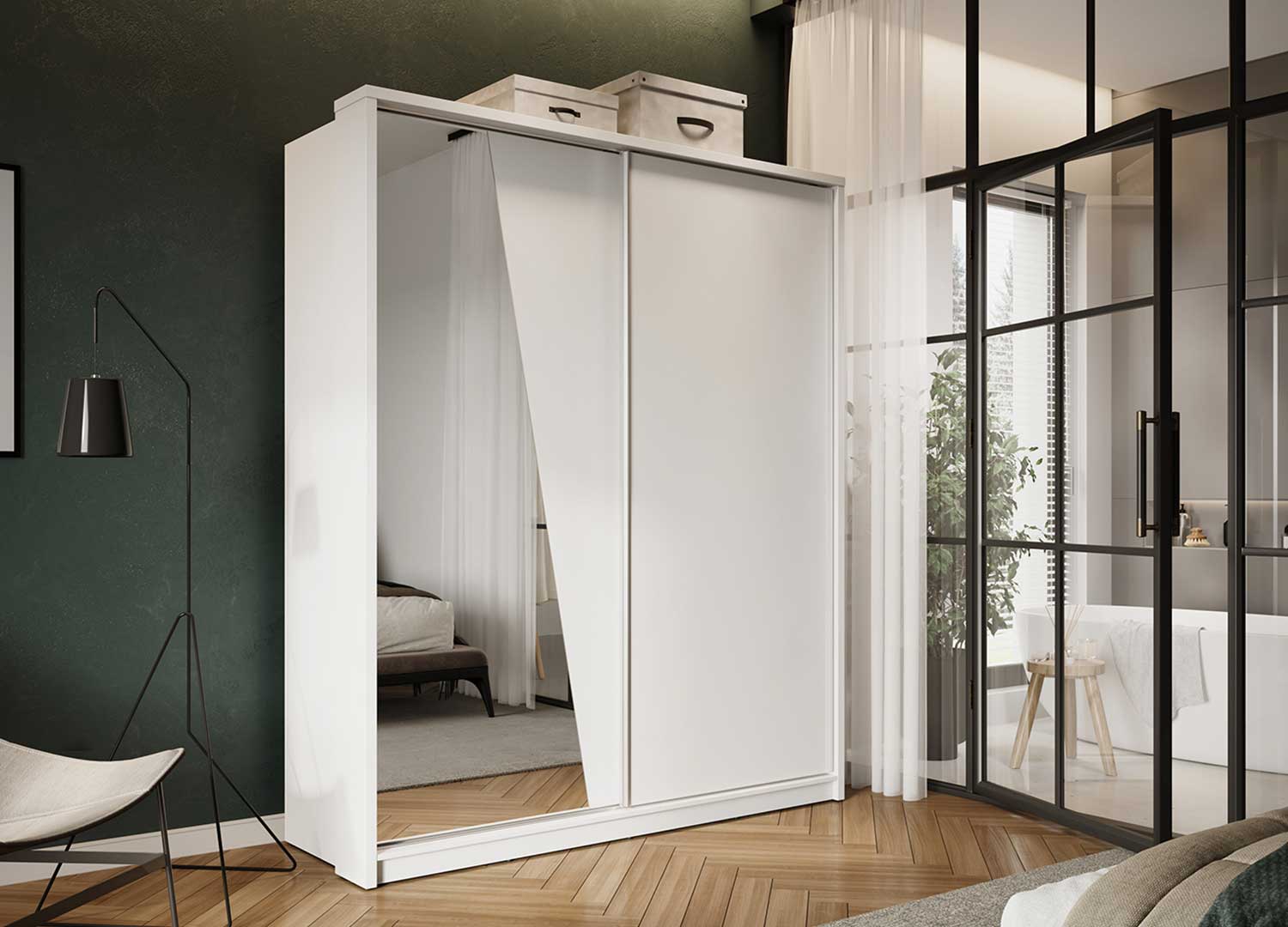 Dressing à portes coulissantes clapton 180cm coloris blanc avec 1