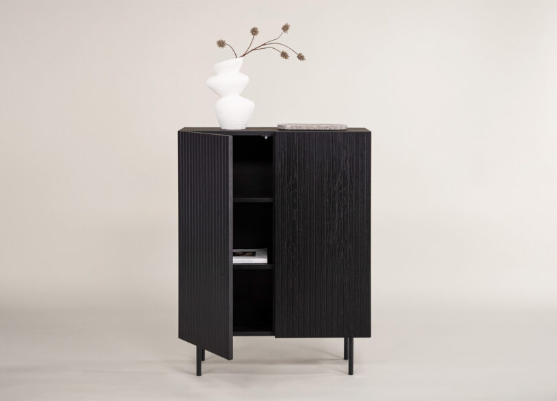 meuble buffet commode 2 portes avec push to open noir