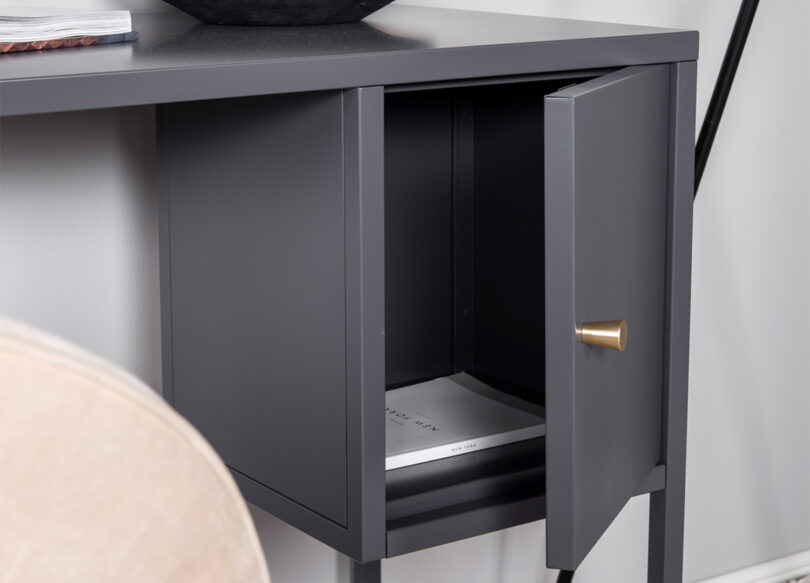 petit bureau 95 cm en metal gris avec un casier de rangement