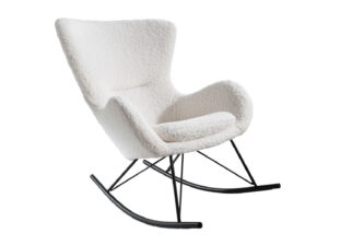 rocking chair tissu boucle blanc et pieds en metal noir