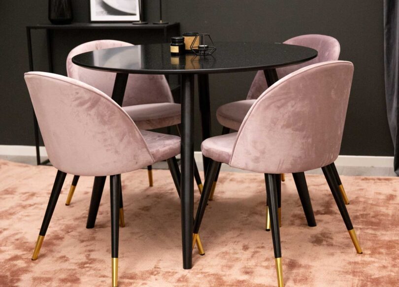 ensemble chaise de salle a manger en velours rose moderne