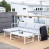 salon de jardin en alu blanc et coussin gris