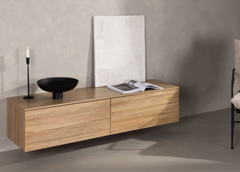 banc tv 160 cm avec 2 tiroirs imitation chene
