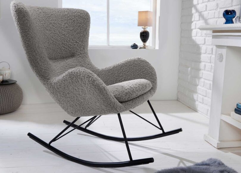 siege a bascule en tissu bouclette gris