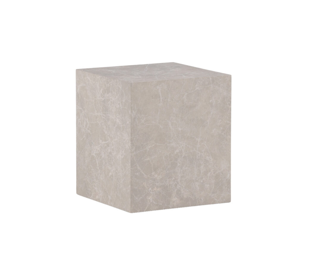 bout de canape en forme de cube tendance marbre beige