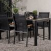 table de jardin moderne 150 cm 6 places en metal noir et teck