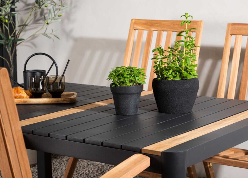 table de repas de jardin moderne en metal et teck 150 cm