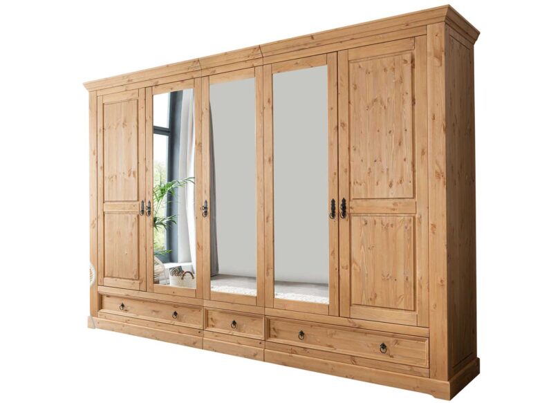 Armoire de chambre adulte 5 portes en bois massif de pin