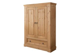 Armoire 2 porte en bois de pin massif pour chambre adulte naturelle