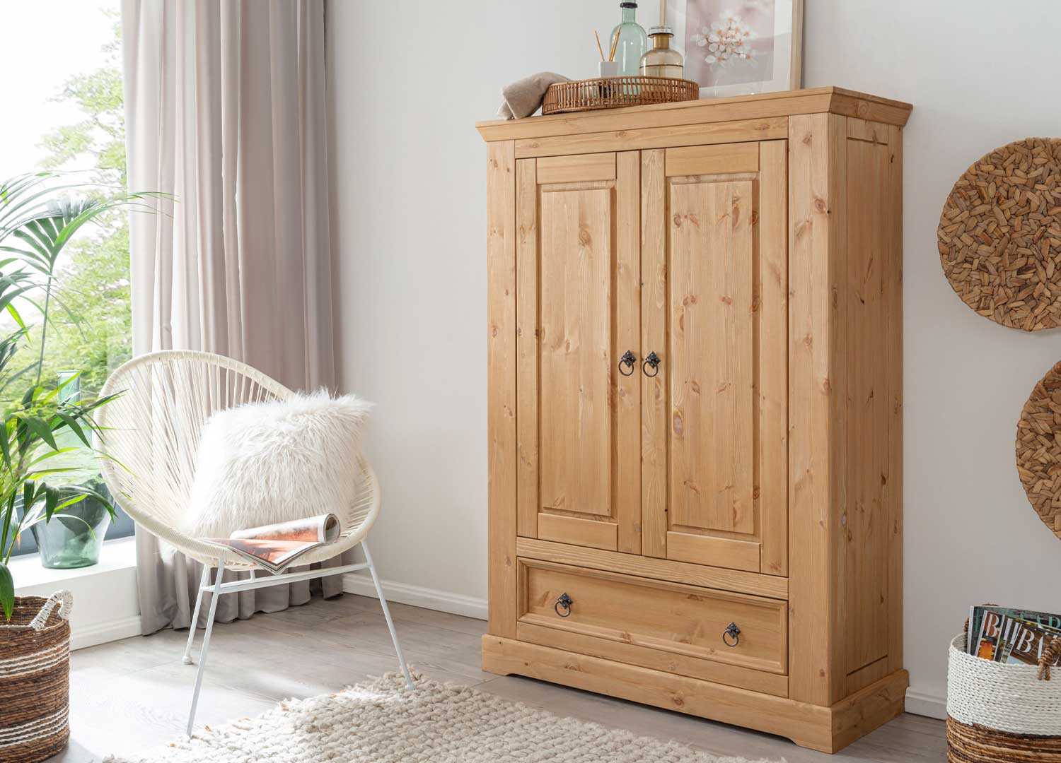 Armoire double en bois massif de pin pas cher pour chambre adulte