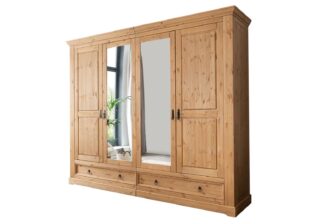 Armoire 5 portes en bois massif de pin naturel aspect rustique