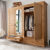 Ouverture de l'armoire de chambre adulte en bois massif de pin naturel