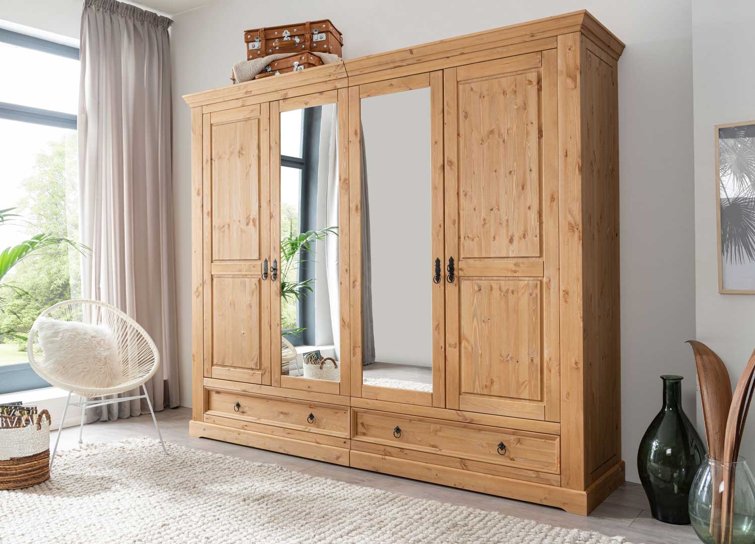 Chambre adulte complète en bois de pin massif rustique