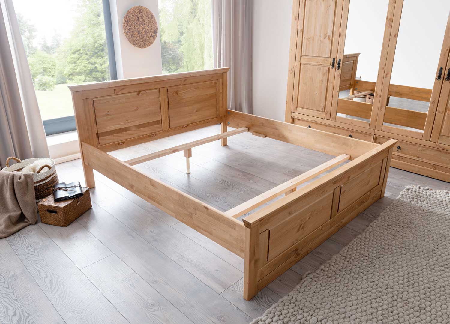 Cadre de lit en bois de pin massif rustique