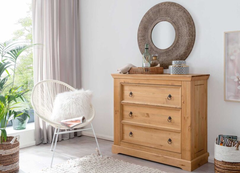 Commode 3 tiroirs en bois de pin naturel