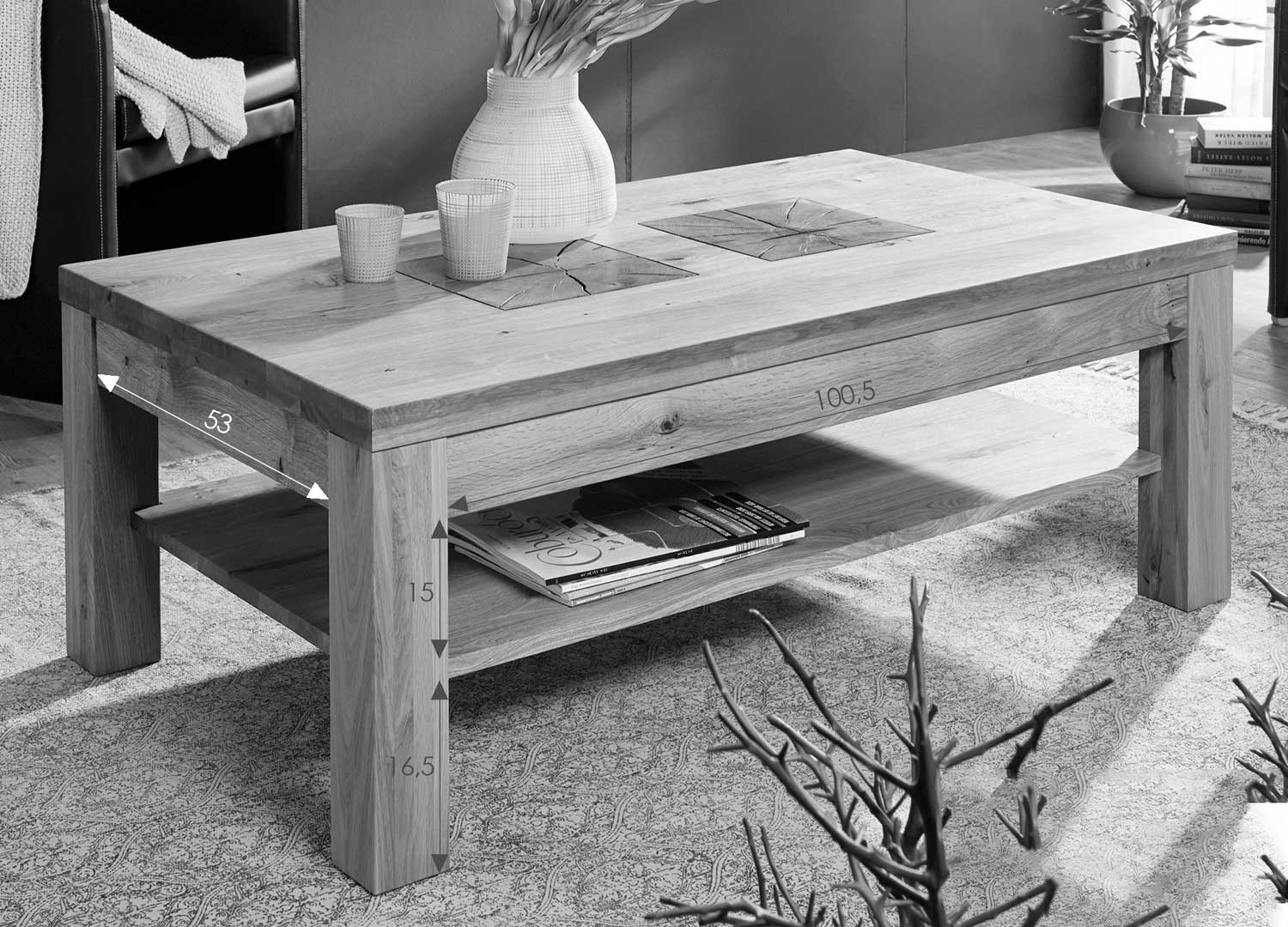 Dimensions de la table de salon en bois de hêtre massif