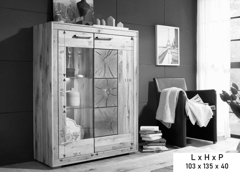 Dimensions de la vitrine haute 2 portes