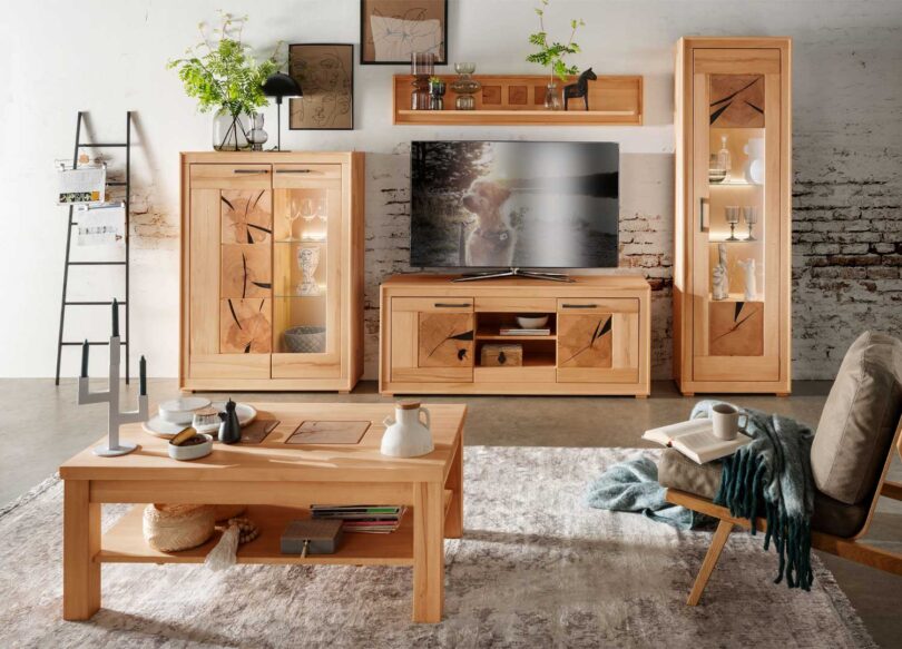 Ensemble de meubles de salon en bois naturel robuste huilé