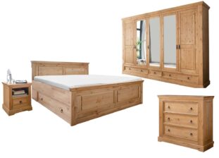 Chambre adulte complète en bois massif de pin