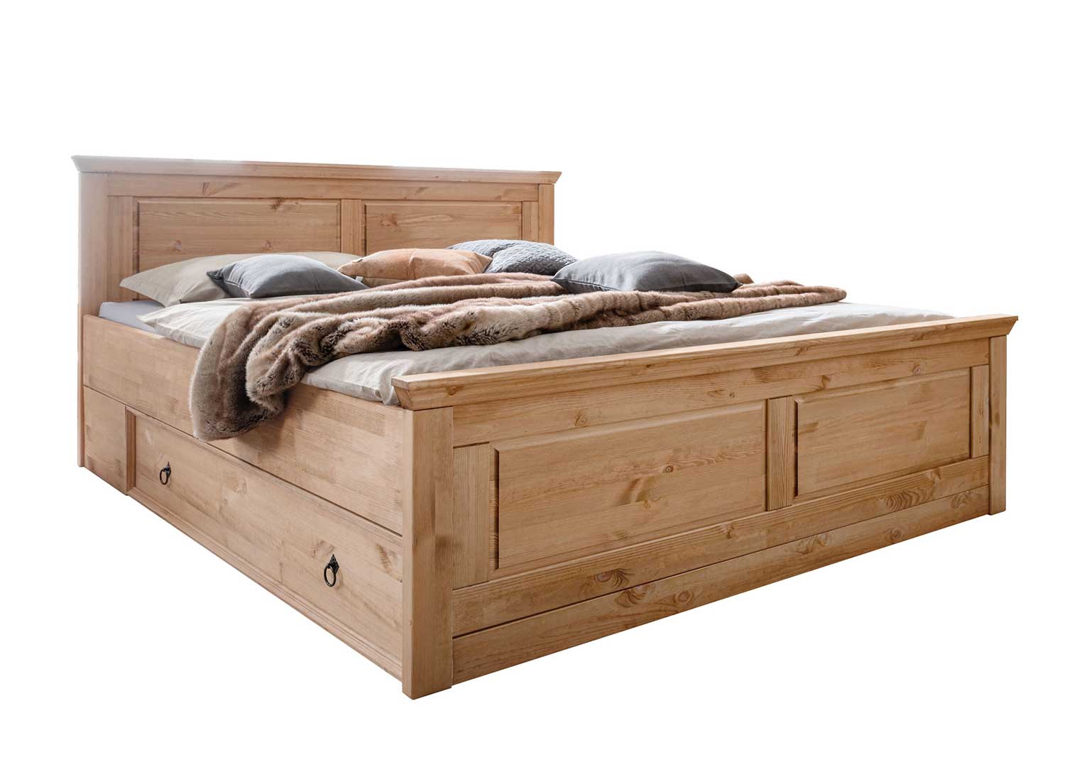 Lit double en bois massif avec coffres de lit