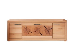 Meuble de télé 3 portes en bois massif de hêtre naturel avec détails faits main