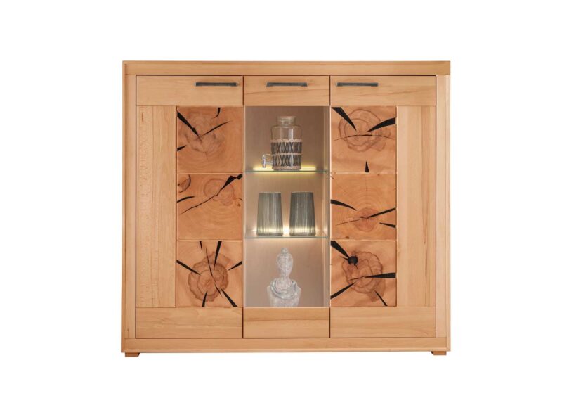 Meuble vitrine 3 portes en bois de hêtre massif
