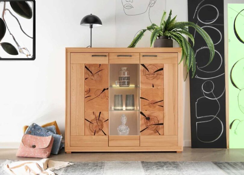 Meuble vitrine en bois robuste 3 portes design