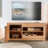 Ouverture du meuble tv 1 porte en bois huilé