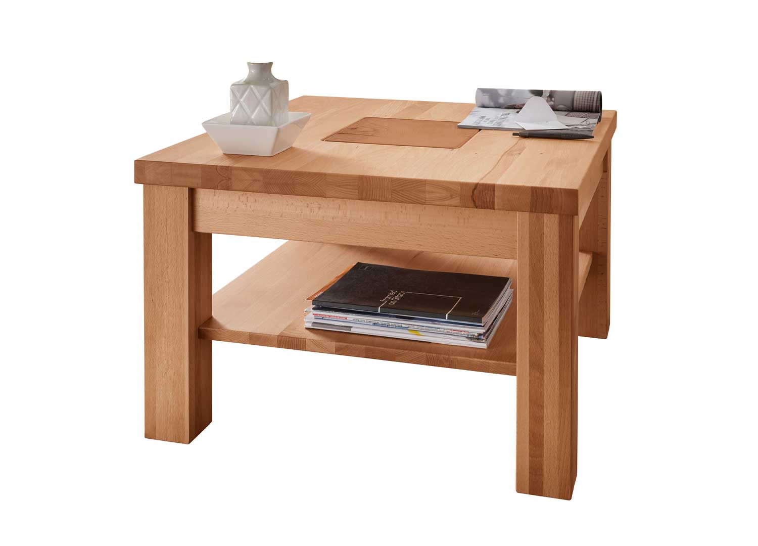 Petite table basse carrée en bois de hêtre massif
