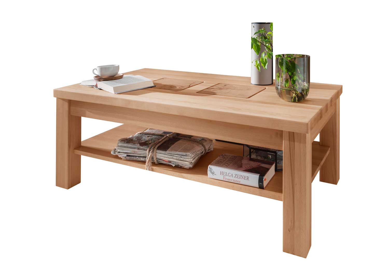 Table basse rectangulaire en bois massif de hêtre clair