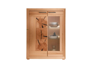 Meuble vitrine en bois massif avec porte vitrée droite