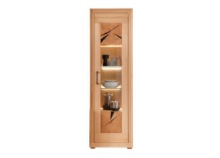 Vitrine haute en bois massif de hêtre avec décor fait main