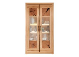 Meuble vitrine 2 portes en bois massif de hêtre naturel