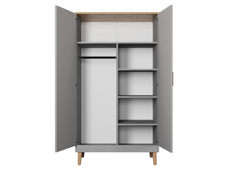 armoire vestiaire avec plusieurs rangement couleur grise et bois
