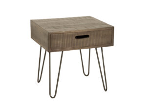 table de chevet avec un tiroir en bois massif grisé et métal noir