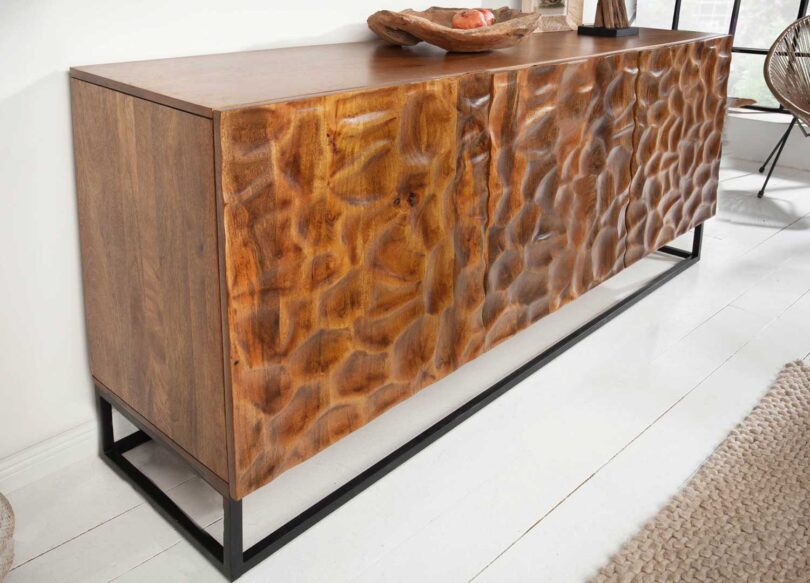 meuble buffet 160 cm en bois de manguier et métal noie
