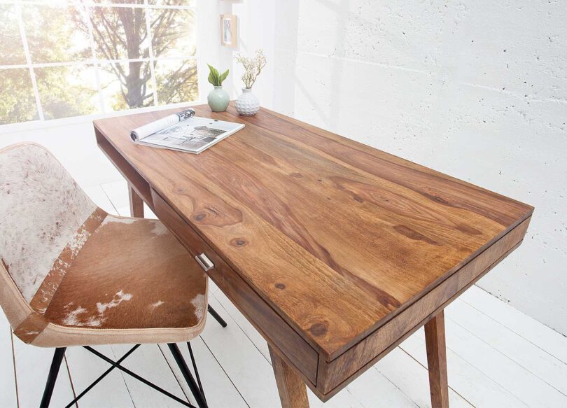 table de bureau 120 cm avec un tiroir et une niche de rangement en bois de sesham