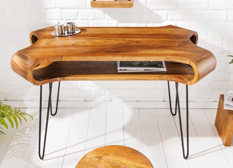 table console ou bureau en sesham et métal noir style rétro