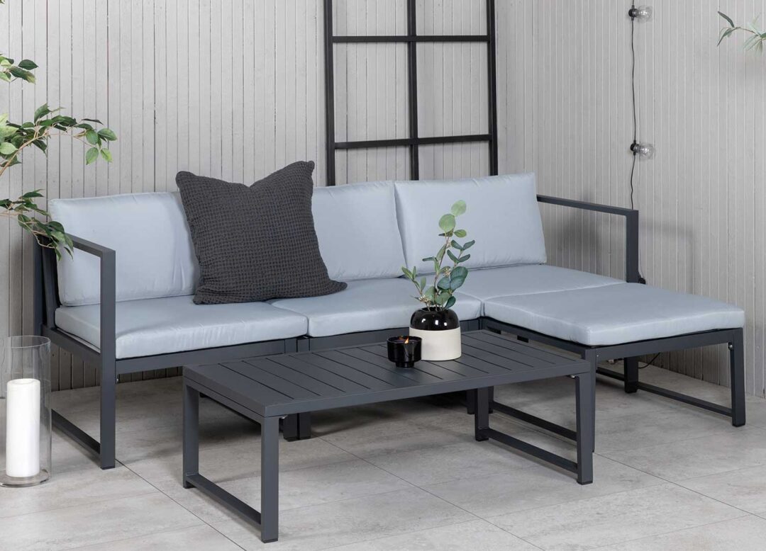 canape d'angle d'exterieur noir et gris
