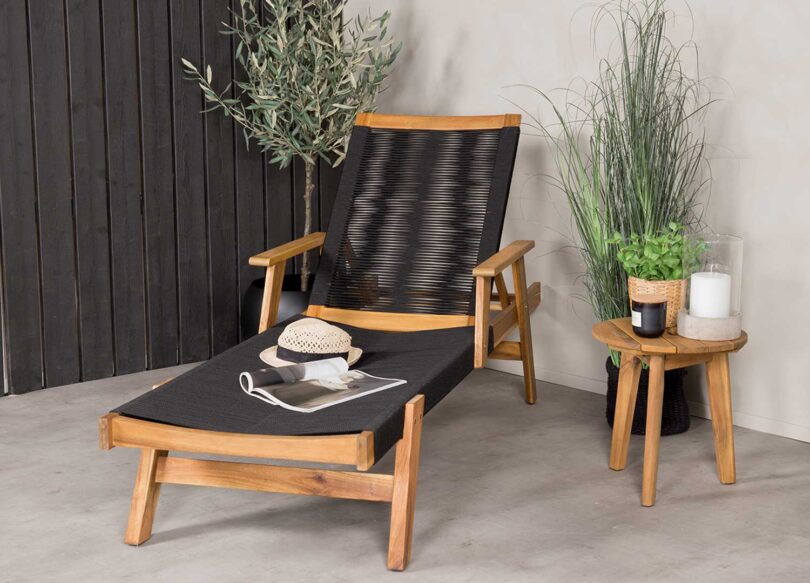 transat reglable en bois d acacia et corde tressee