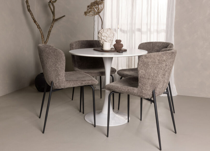 lot de 2 chaises de salle à manger moderne en tissu bouclé marron gris et pieds noir