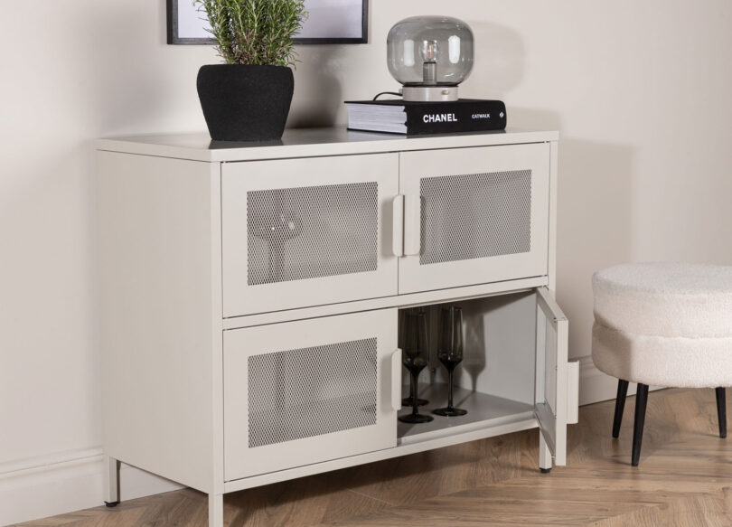 meuble de rangement en métal beige 90 cm