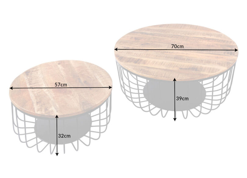 détails des dimensions des tables basses en bois massif