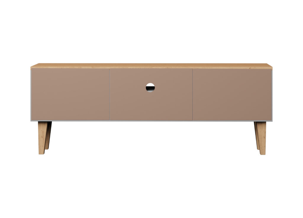 Meuble TV pas cher 120 cm gris et bois massif