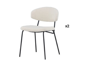 lot de 2 chaises tendances tissu bouclette blanc et métal noir