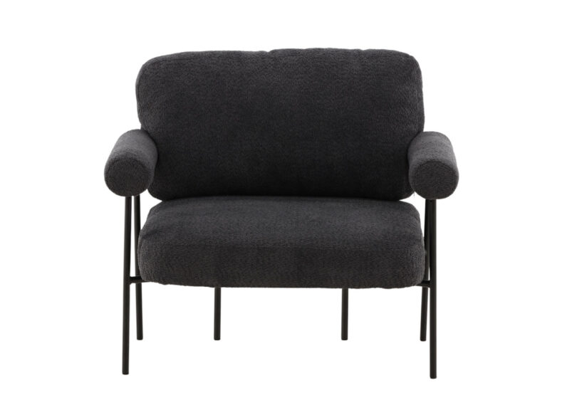 fauteuil salon confortable en tissu bouclette gris foncé style moderne design