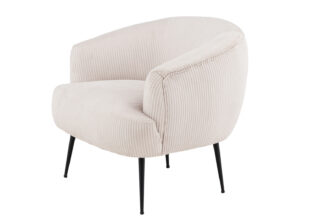 fauteuil confortable moderne en velours beige et pieds en métal noir