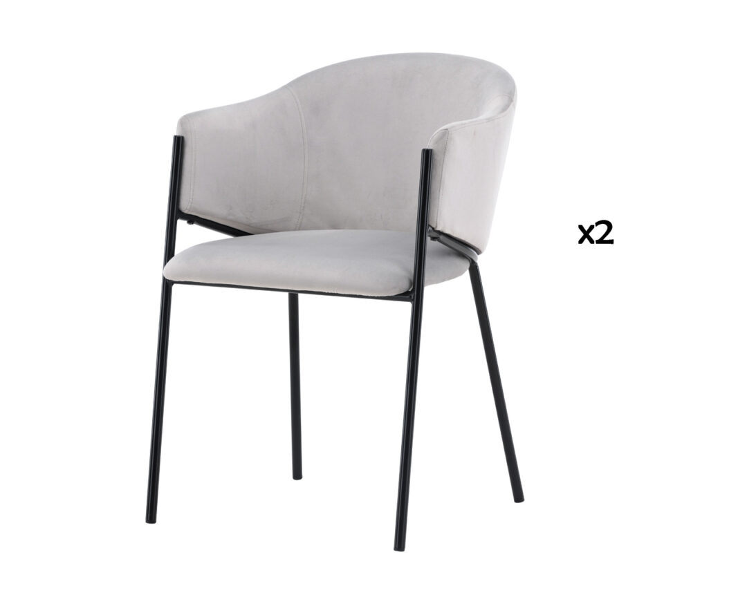 lot de 2 chaises minimalistes en métal noir et velours gris