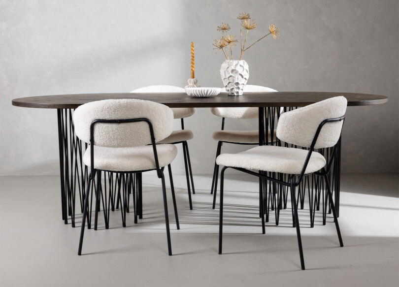lot de 2 chaises moderne en tissu bouclé blanc tendance