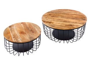 ensemble 2 tables basse en bois massif pas cher style industriel